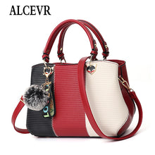 Load image into Gallery viewer, ALCEVR Hairball Ornaments Totes Patchwork Handbag Panelled PU Leather Party Purse Ladies Shoulder Crossbody Bags Shopping Bags