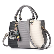 Load image into Gallery viewer, ALCEVR Hairball Ornaments Totes Patchwork Handbag Panelled PU Leather Party Purse Ladies Shoulder Crossbody Bags Shopping Bags