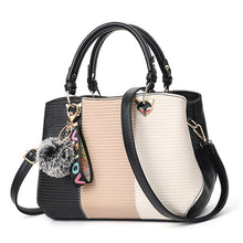 Load image into Gallery viewer, ALCEVR Hairball Ornaments Totes Patchwork Handbag Panelled PU Leather Party Purse Ladies Shoulder Crossbody Bags Shopping Bags