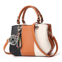 Load image into Gallery viewer, ALCEVR Hairball Ornaments Totes Patchwork Handbag Panelled PU Leather Party Purse Ladies Shoulder Crossbody Bags Shopping Bags