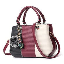Load image into Gallery viewer, ALCEVR Hairball Ornaments Totes Patchwork Handbag Panelled PU Leather Party Purse Ladies Shoulder Crossbody Bags Shopping Bags