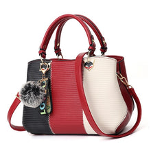 Load image into Gallery viewer, ALCEVR Hairball Ornaments Totes Patchwork Handbag Panelled PU Leather Party Purse Ladies Shoulder Crossbody Bags Shopping Bags